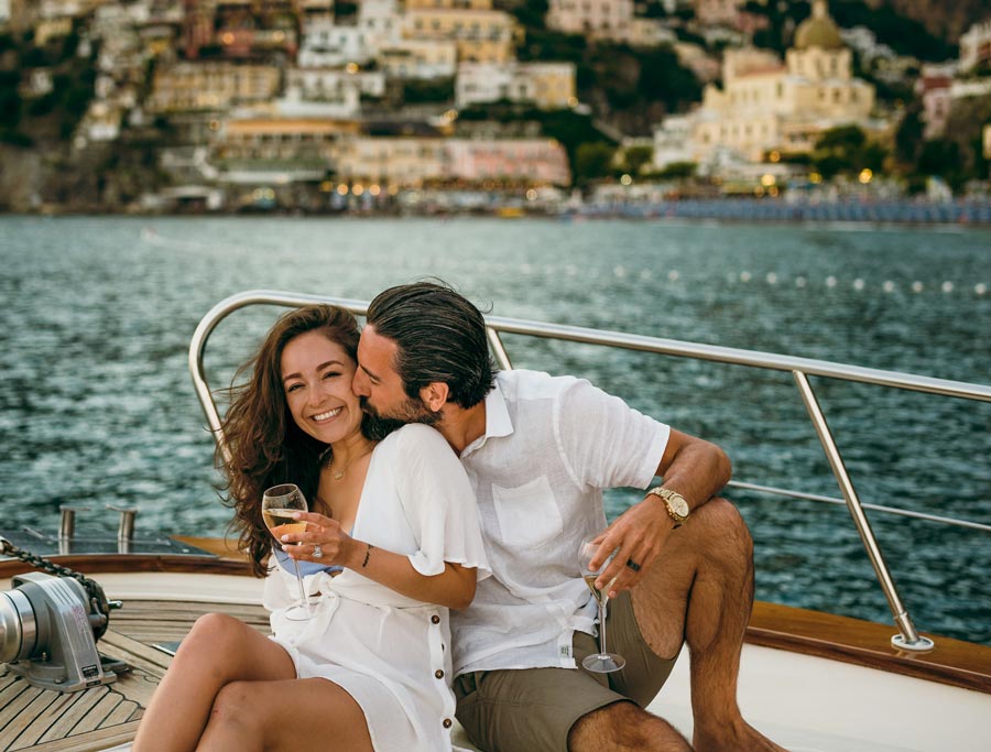 Couple on a boat on the Amalfi Coast